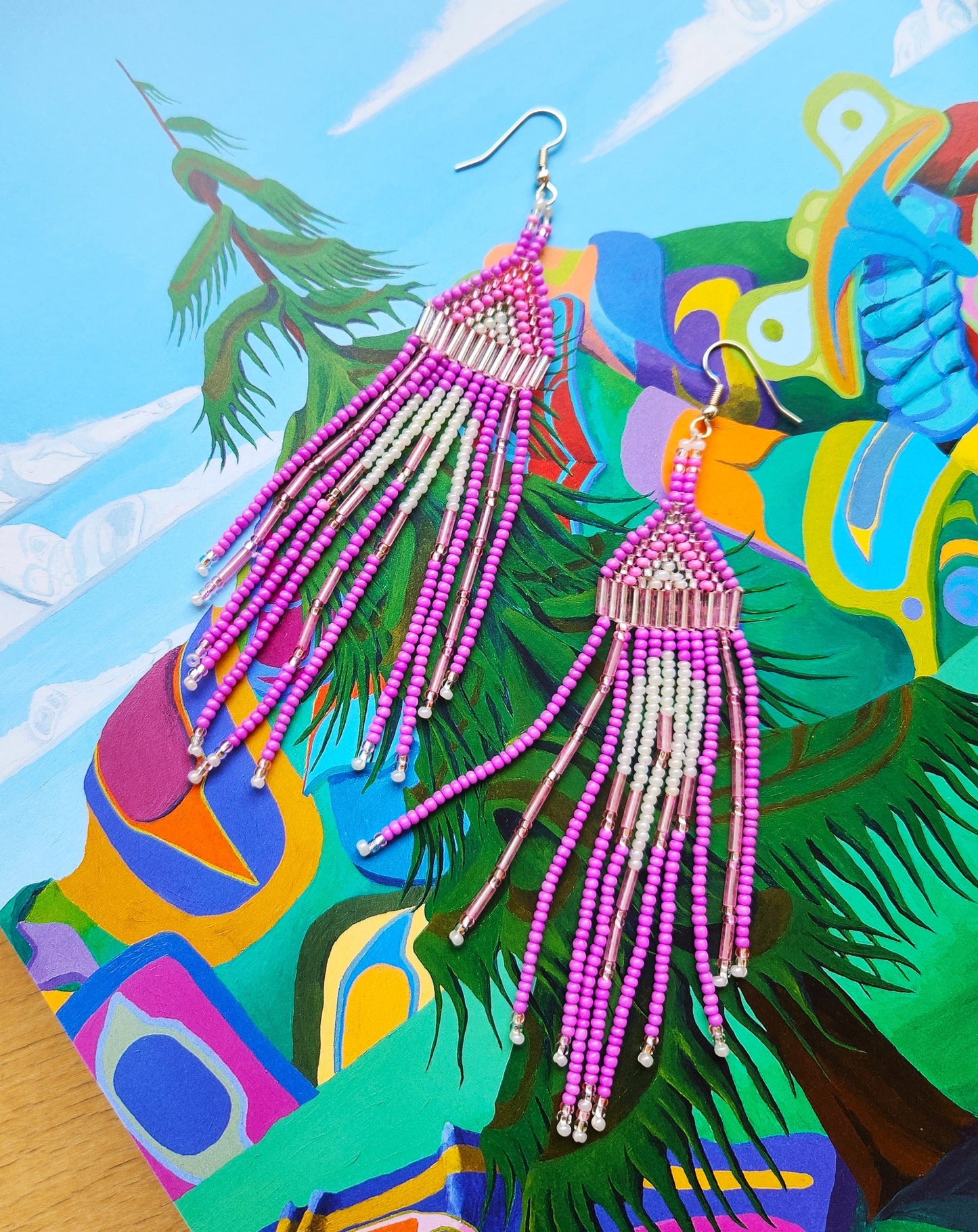 Pink Fringe Earring
