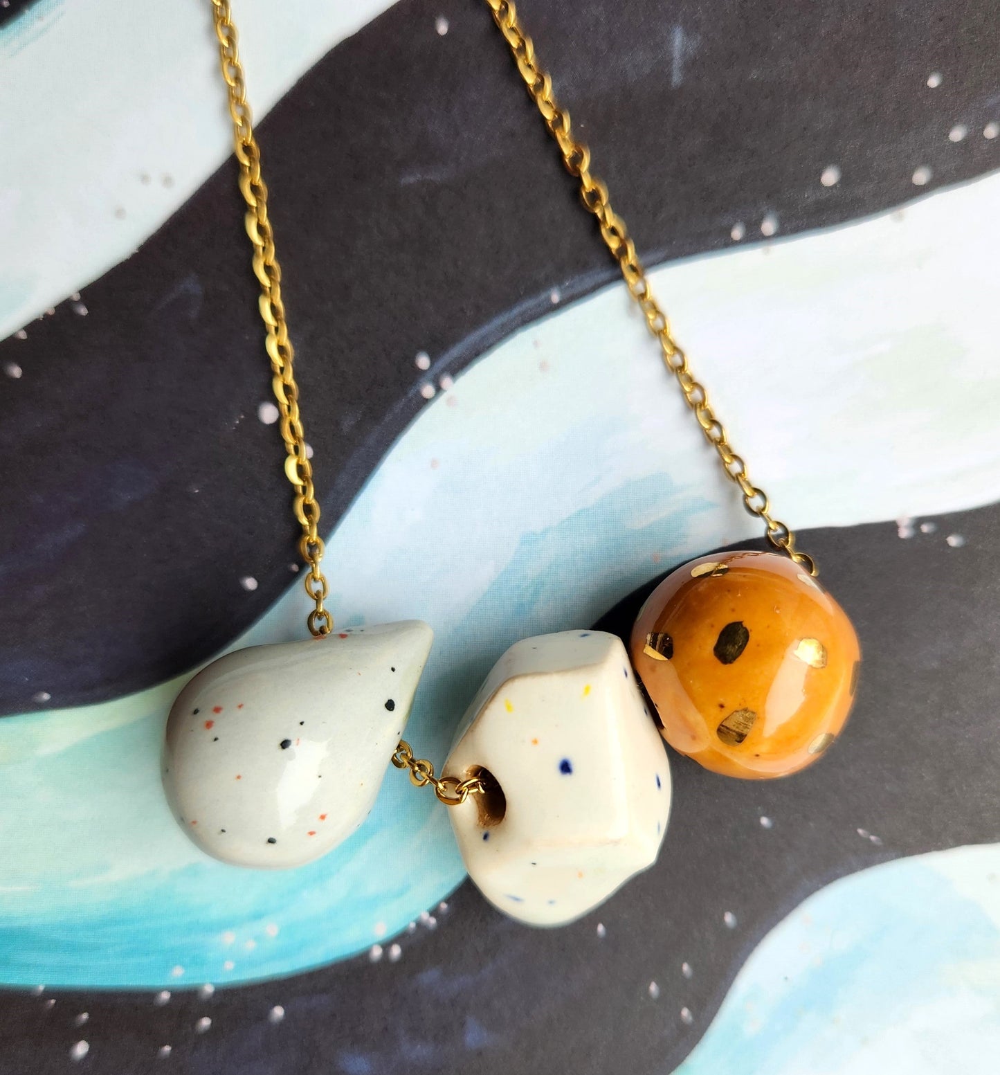 Rock Drop Dot 3 Bead Necklace