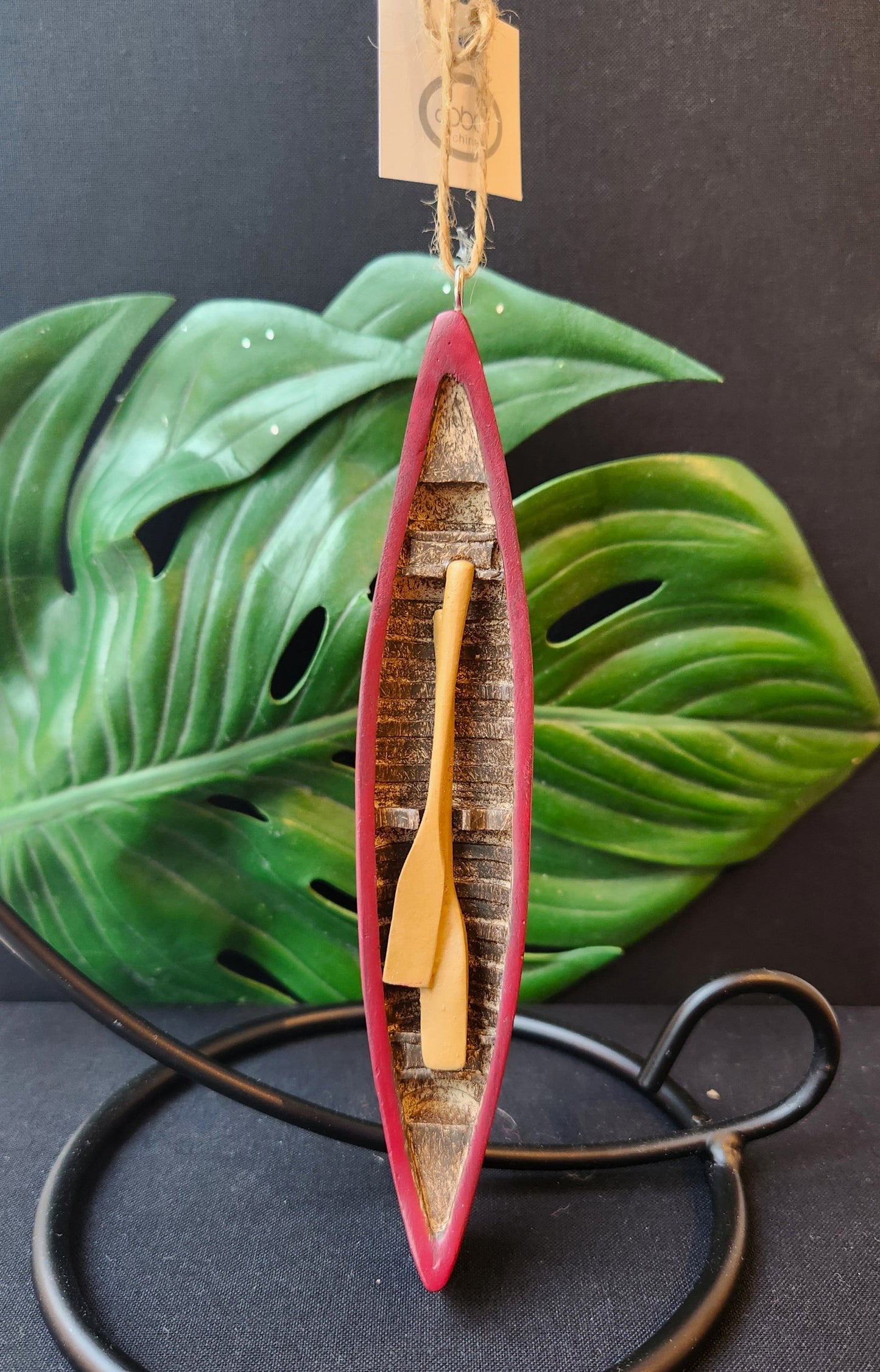 Red Canoe w/Paddle Ornament