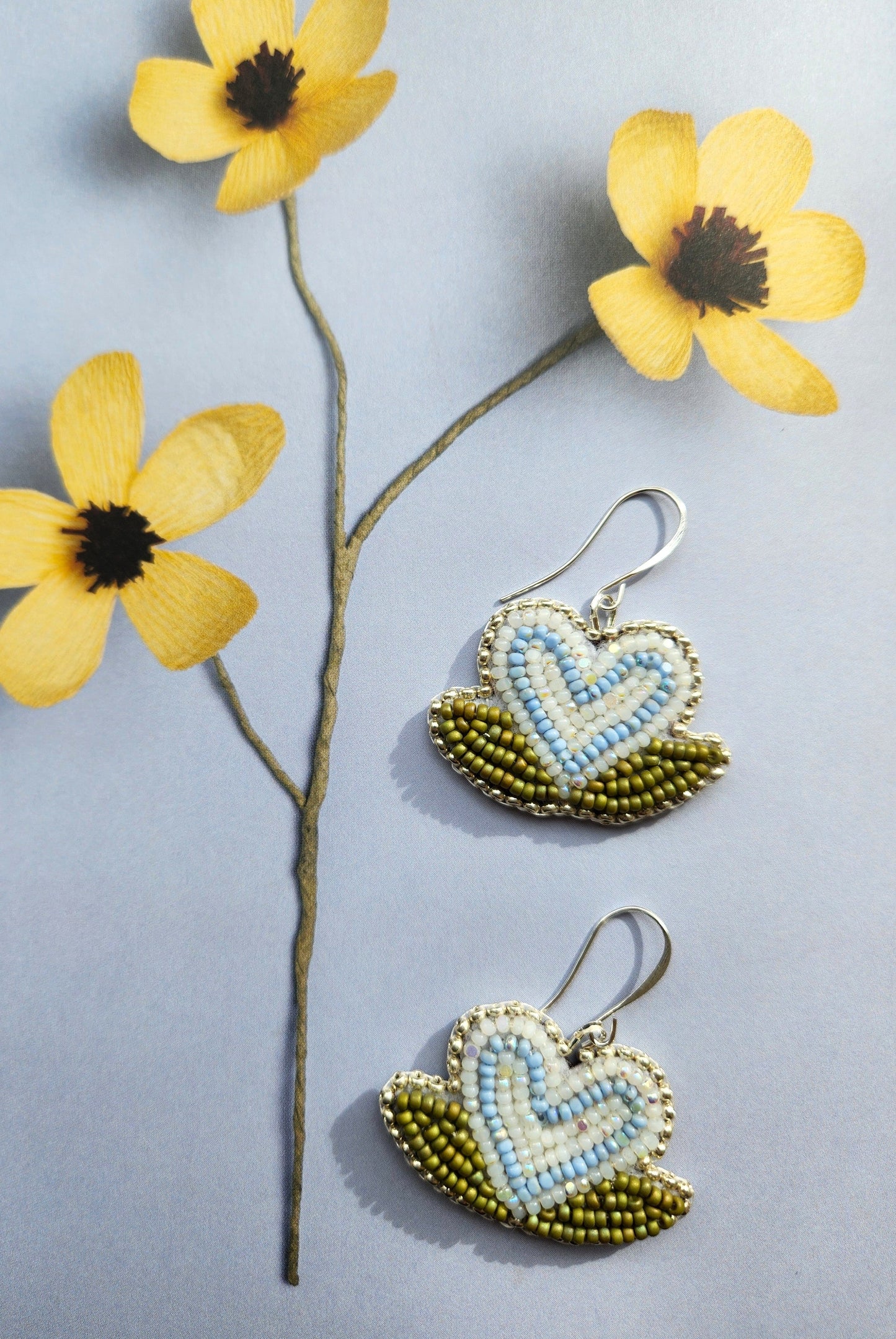 Blue Heart Beaded Earrings