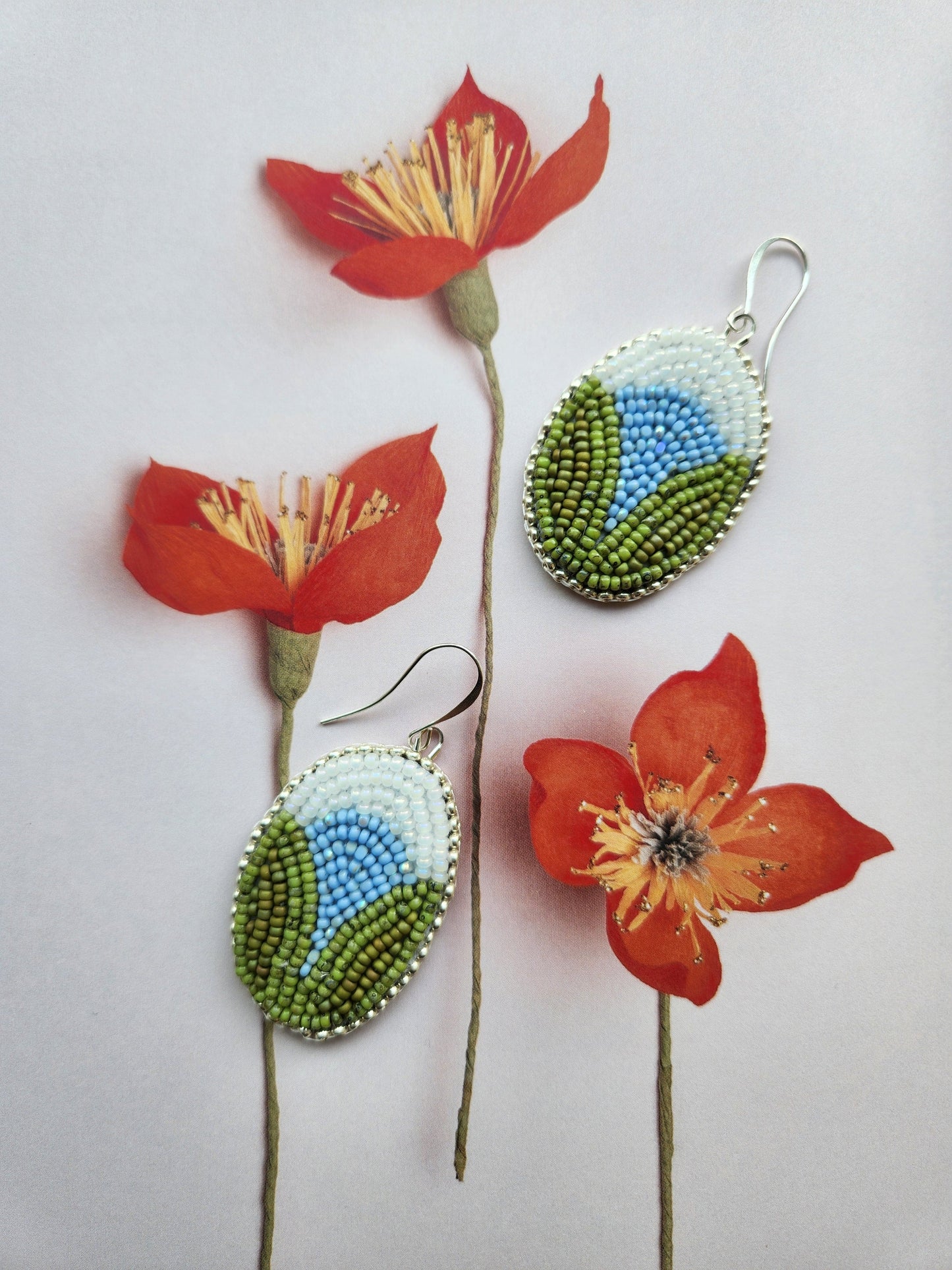 Blue Lily Beaded Earring