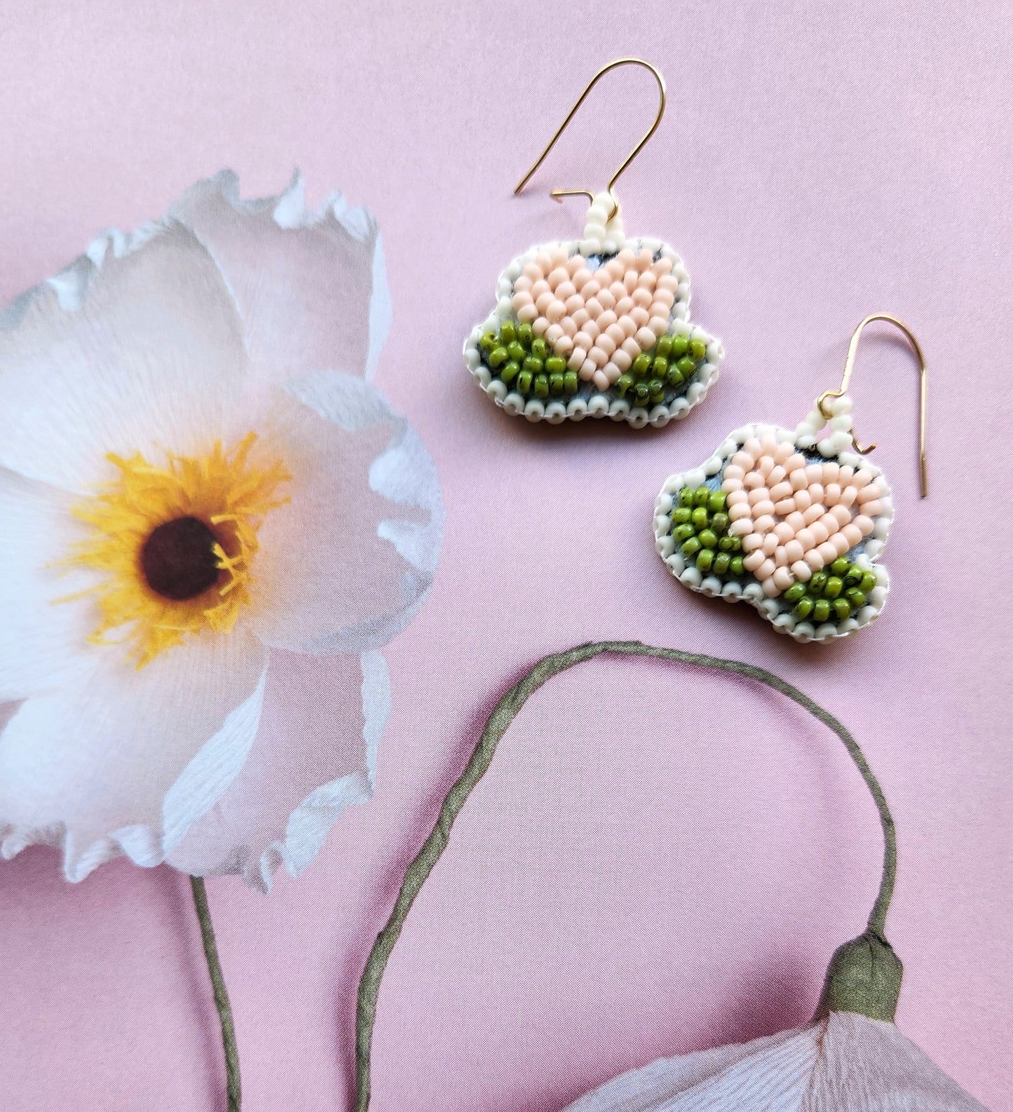 Pink Heart Beaded Earrings