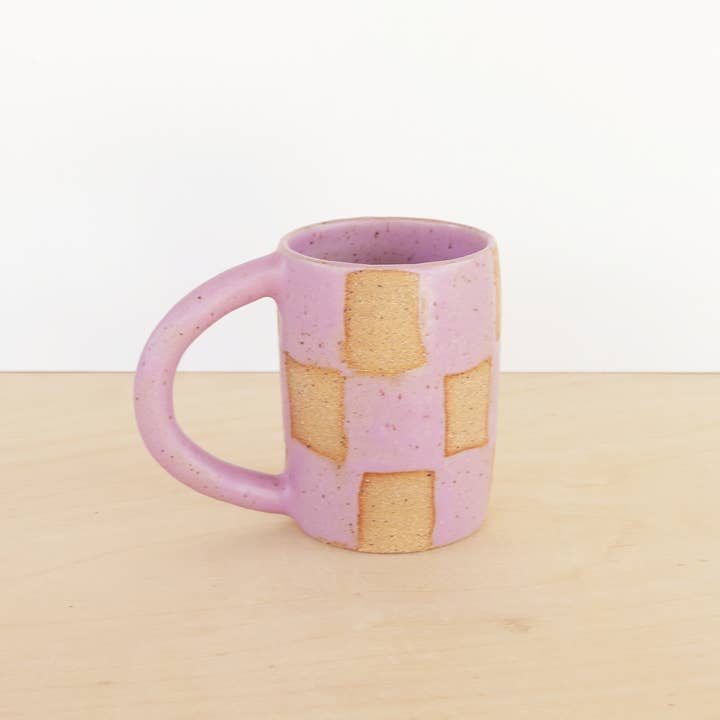 Checkerboard Ceramic Mug in Lilac