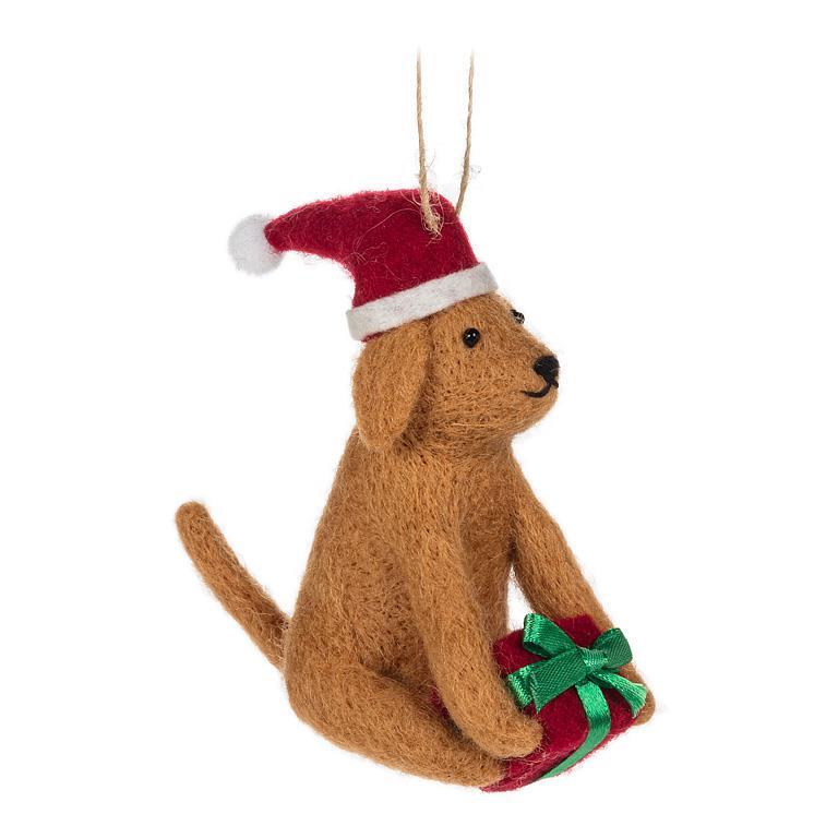 Christmas Dog w/Present Ornament