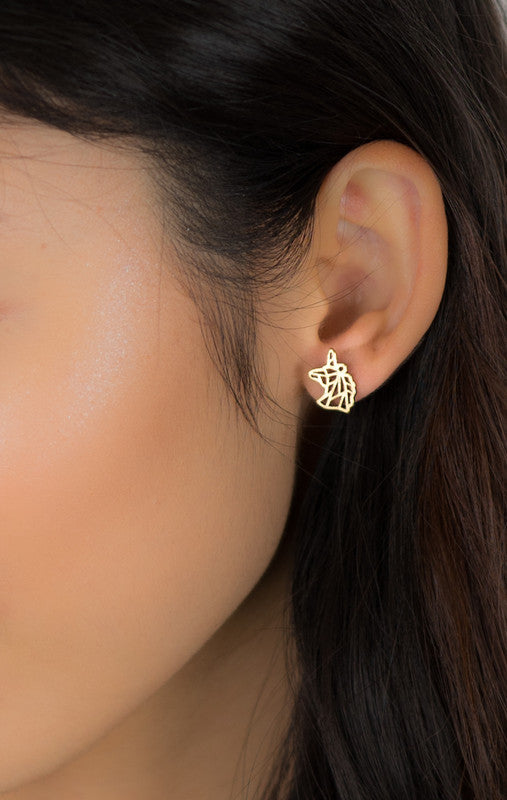 Gold Unicorn Origami Earring