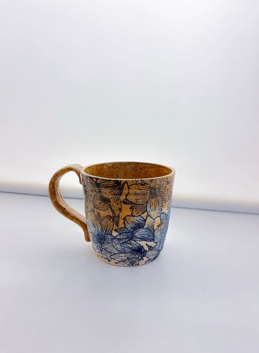 Rustic Sandstone Coffee Cup with Flower Overlay