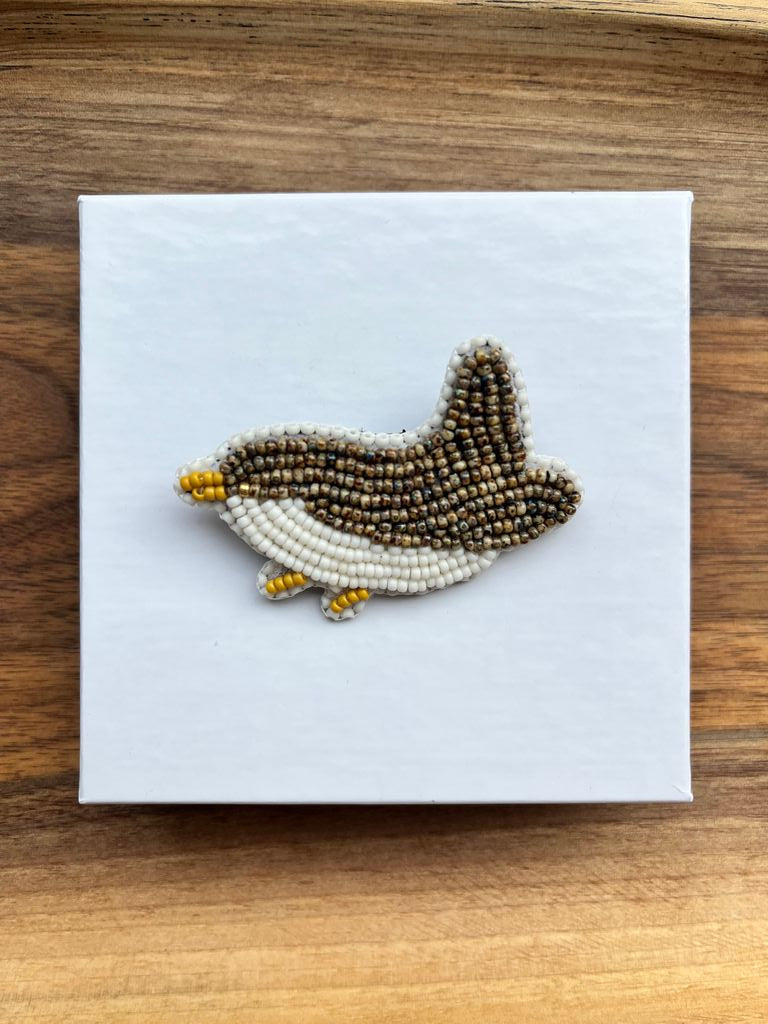 Brown Bird Beaded Brooch