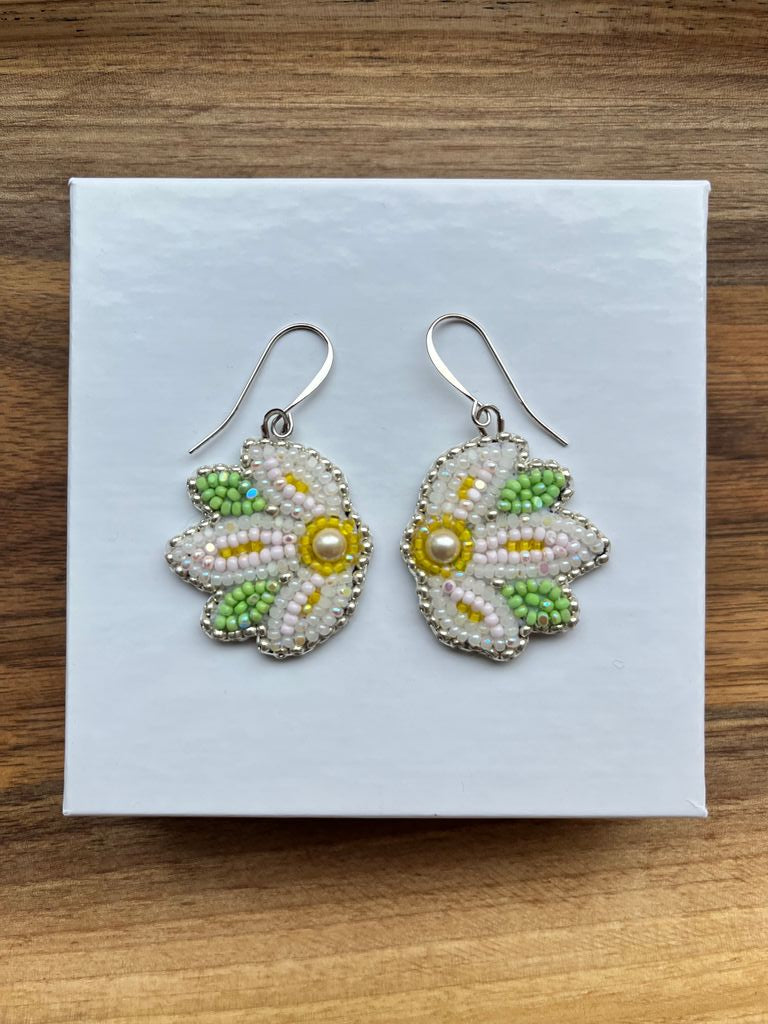 Beaded Flower Wing Earring Pink Pearl