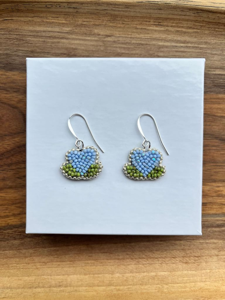 Beaded Heart Earring Blue Silver