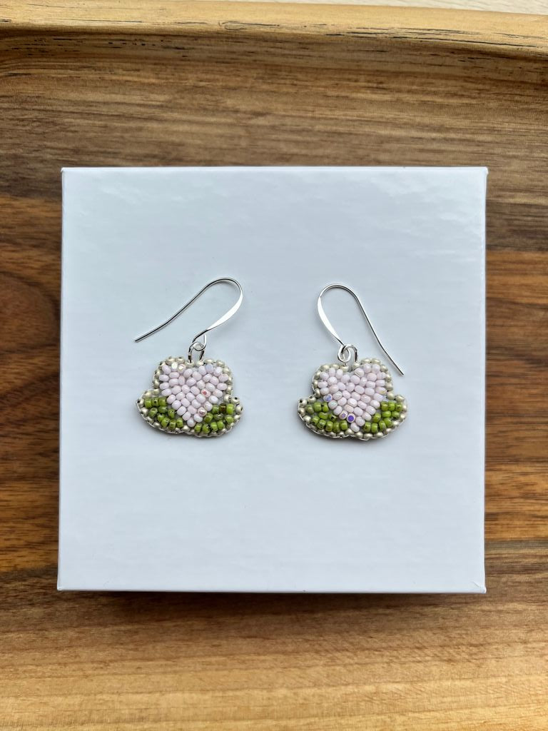 Beaded Heart Earring Pink Silver