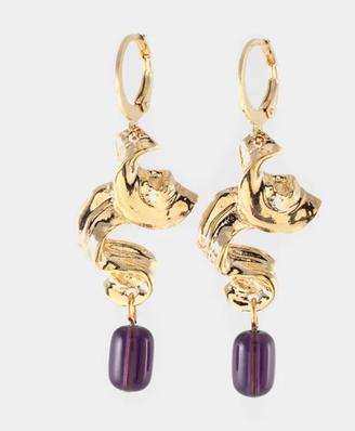 Halyne Elegant Abstract Earring in Gold & Mulberry