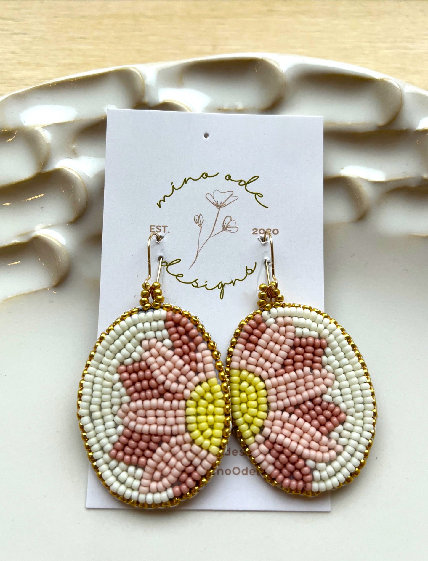 Oval Pink Half Flower Earrings