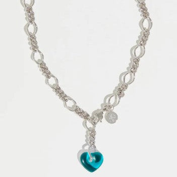 Heart Drop Necklace Rhodium Blue