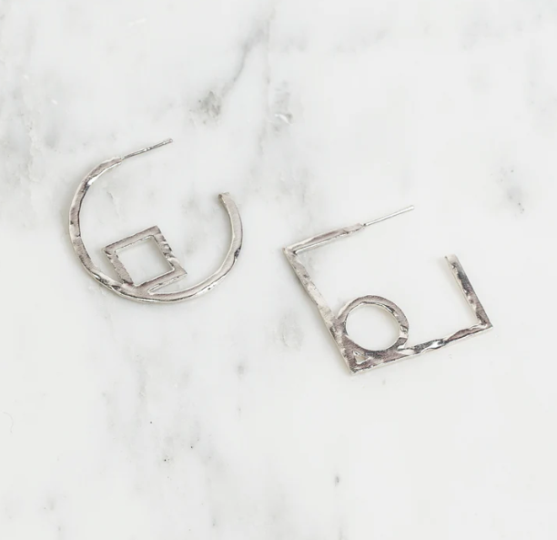 Circle Square Hoops Silver