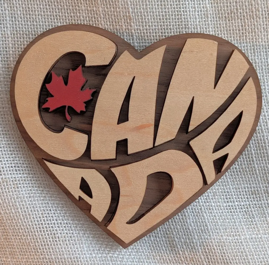 Canada Heart Wood Magnet