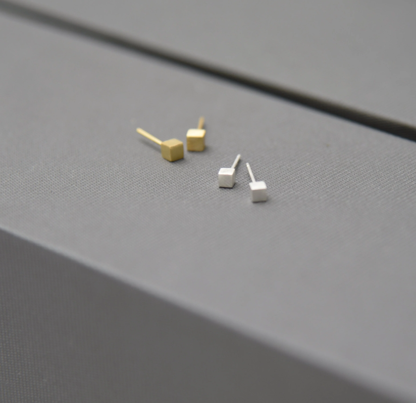 Froze Cube Br.Sil Ear Stud