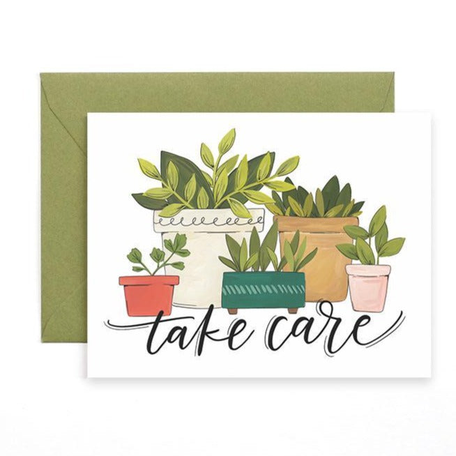various sizes of green leafy plants, cover message- take care