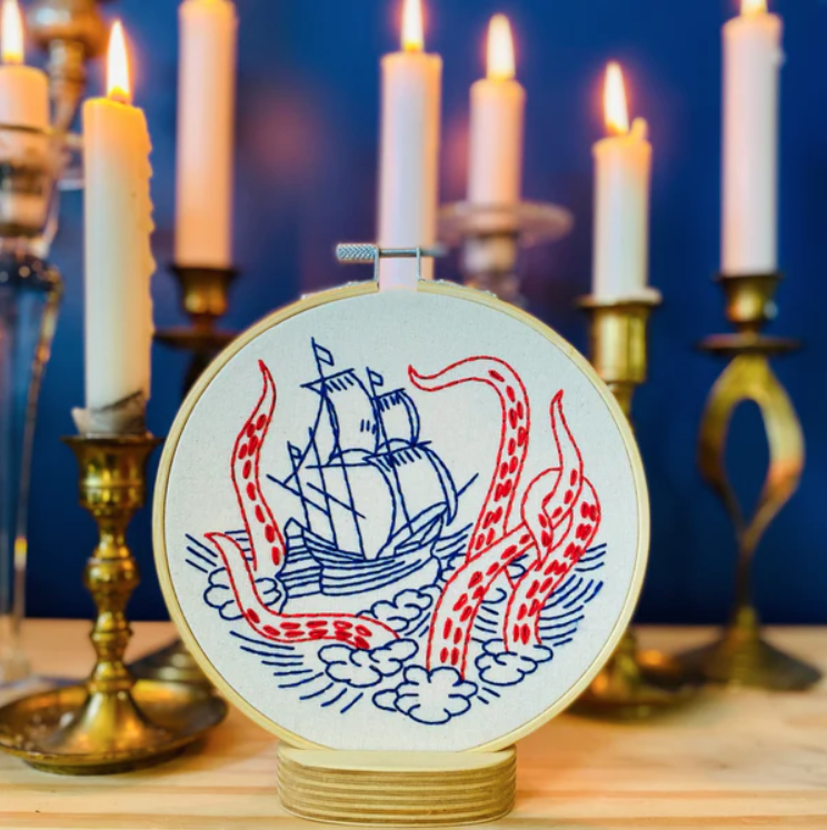 Kraken and Ship Embroidery Kit