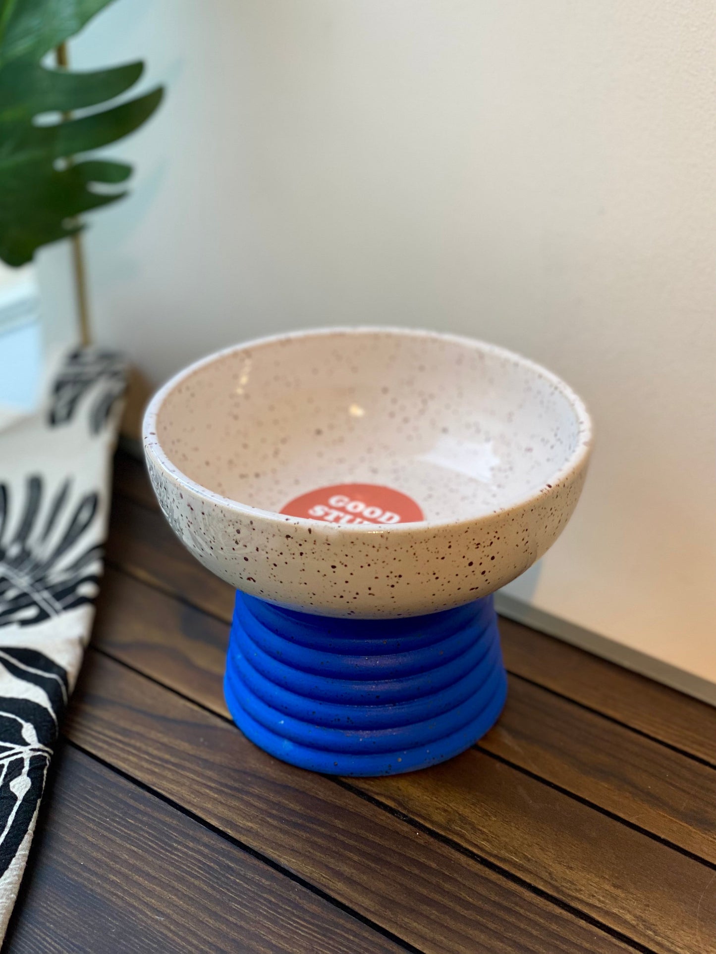 Small Ribbed Blue Base Pedestal Bowl