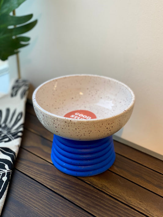 Small Ribbed Blue Base Pedestal Bowl