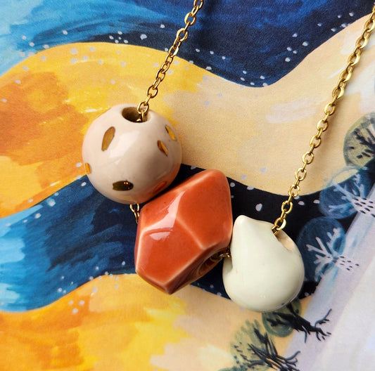 Rock Drop Dot 3 Bead Necklace