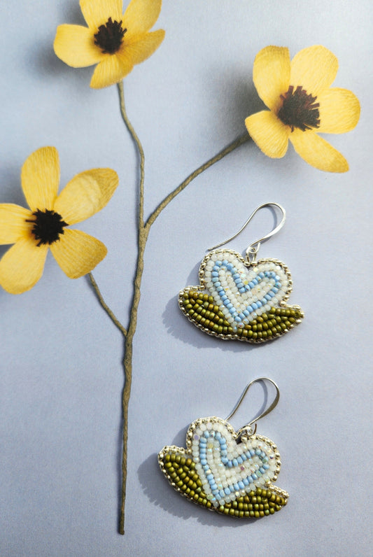 Blue Heart Beaded Earrings