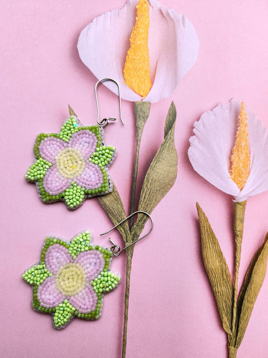 Pink Flower Beaded Earrings