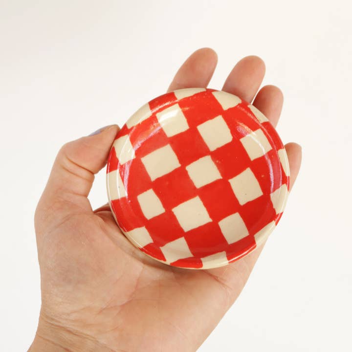 Cherry Ceramic Checkerboard Jewelry Dish