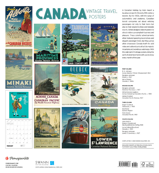 Canada Vintage Travel Posters 2025 Wall Calendar