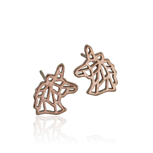 R Gold Unicorn Origami Earring