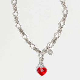 Heart Drop Necklace Rhodium Red