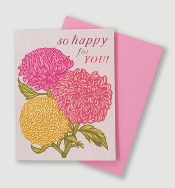 So Happy For You Vintage Style Linocut Card