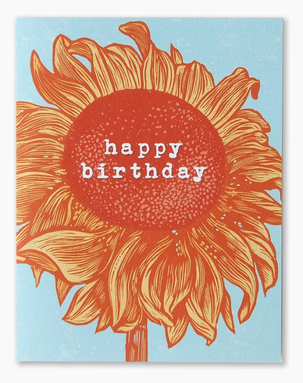 Sunflower Vintage Style Linocut Birthday Card