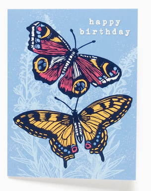 Butterflies Vintage Style Linocut Birthday Card