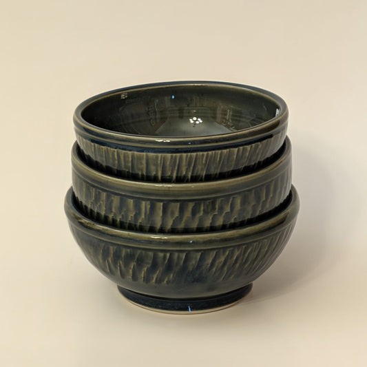 Blue and Olive Footed Bowl Set of 3