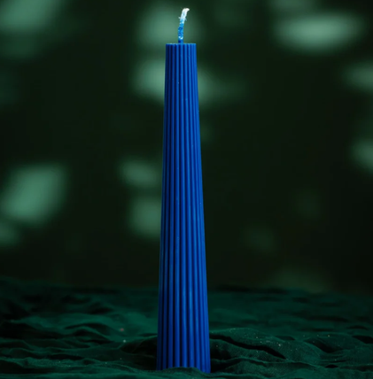 Ribbed Royal Blue Pillar Candle Aesthetic Decoration