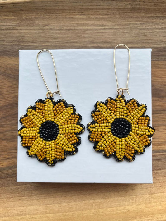 Beaded Sunflower Earrings