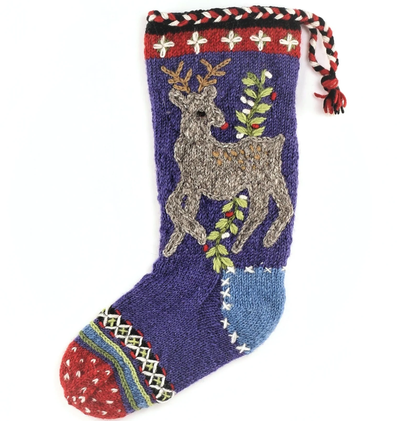 Rudolph Christmas Stocking - Embroidered Reindeer Knit