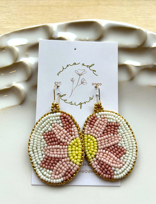 Oval Pink Half Flower Earrings