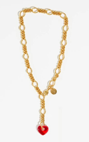 Heart Drop Necklace Gold Red