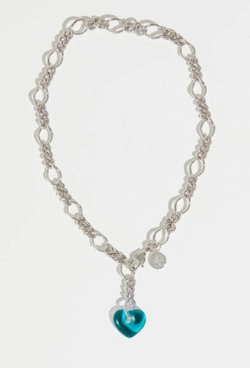 Heart Drop Necklace Rhodium Blue