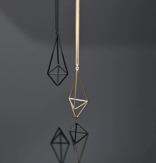 Gold Elongated 3D Diamond Necklace