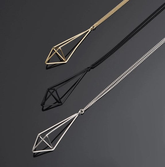 Silver Elongated 3D Diamond Necklace