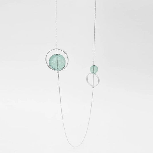 Silver Aqua Spindles Necklace