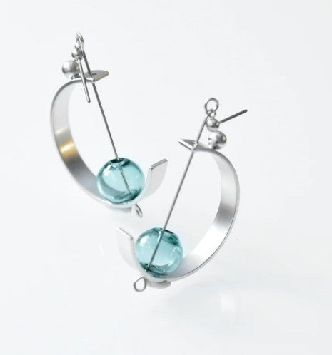 Silver Aqua Lunette Earrings
