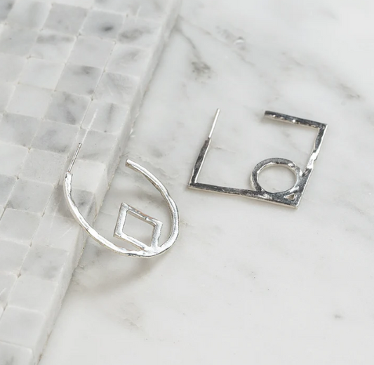 Circle Square Hoops Silver