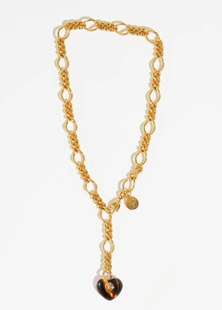 Heart Drop Necklace Gold Tiger