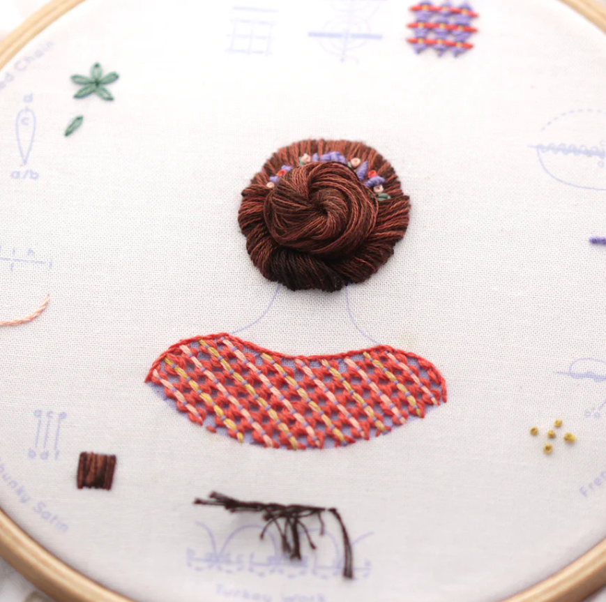 Floral Bun Embroidery Stitch Sampler