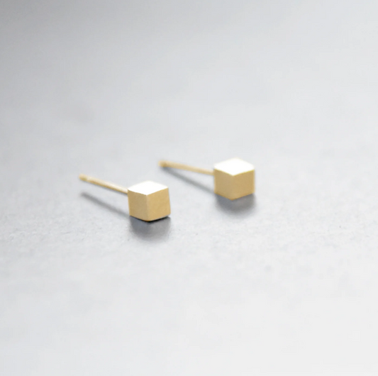 Froze Cube Br.Gold Ear Stud