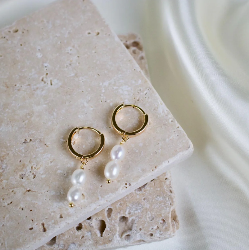 Tate // Pearl Hoop Huggie Earrings